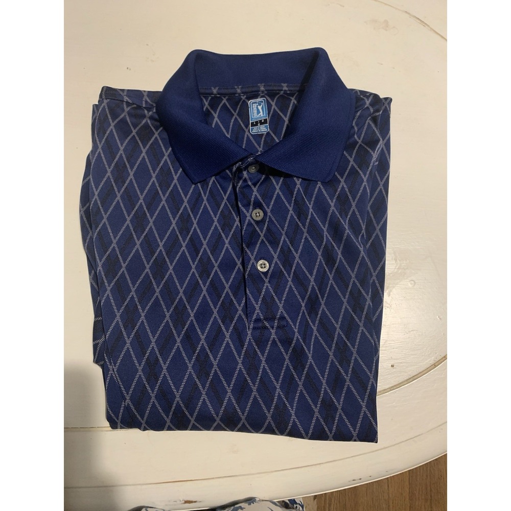 PGA Tour Golf Polo ‎ Blue Diamond Pattern Mens Sz L